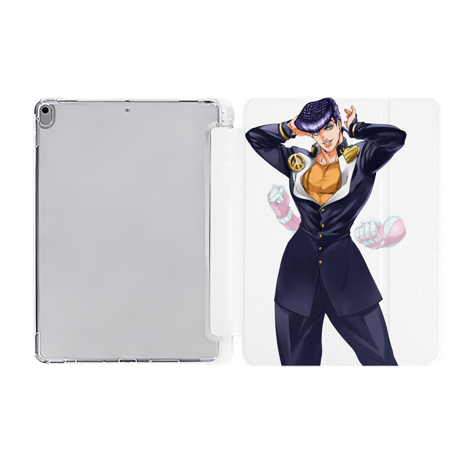 （画像用） ジョジョの奇妙な冒険 ひがしかた じょうすけ JoJo's Bizarre Adventure Higashikata Josuke IPad ケース ペン収納付き 三つ折りスタンド PUレザー×シリコン 対応機種9.5/10.5/10.9インチ